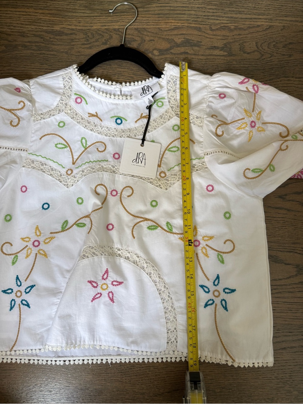DRA NWT Embroidered Peasant Blouse with Multicolor Floral Accents, size S. - Picture 6 of 6